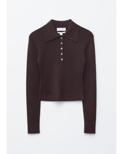 & Other Stories Brown Rib-Knit Merino Wool Polo Top