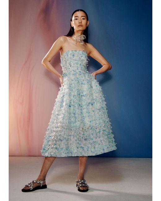 & Other Stories Blue Floral-appliqué Midi Dress