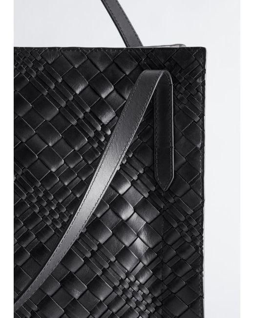 & Other Stories Black Open Braided Leather Tote