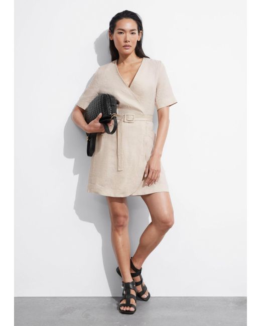 & Other Stories White Belted Linen Mini Dress