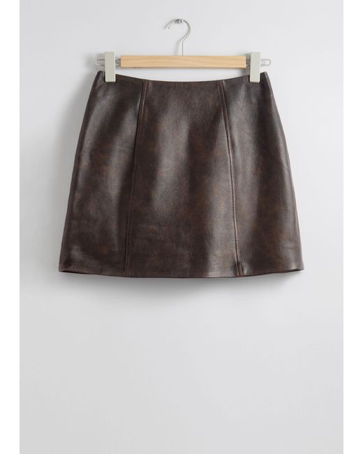 & Other Stories Black High-waist Leather Mini Skirt
