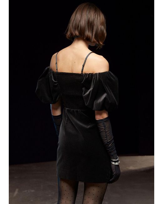 & Other Stories Black Off-shoulder Velvet Mini Dress