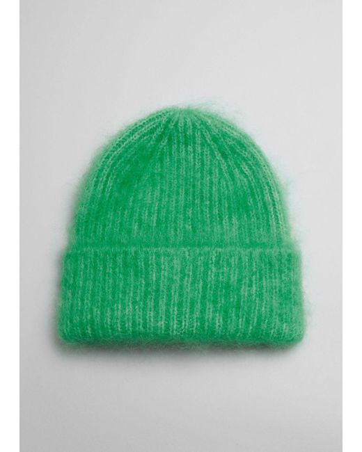 & Other Stories Green Brushed Mohair-blend Beanie
