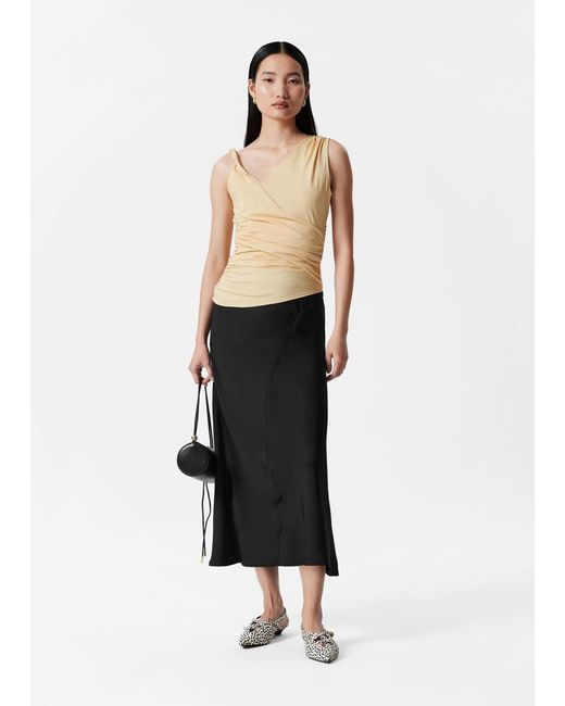 & Other Stories Black Satin Midi Skirt