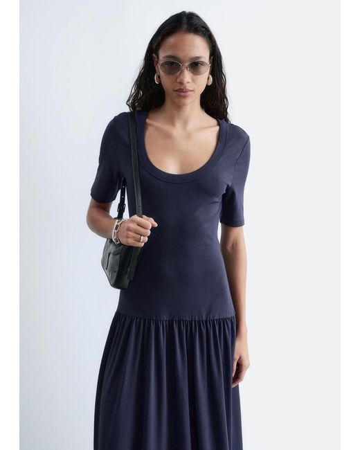 & Other Stories Blue Longline Jersey Maxi Dress