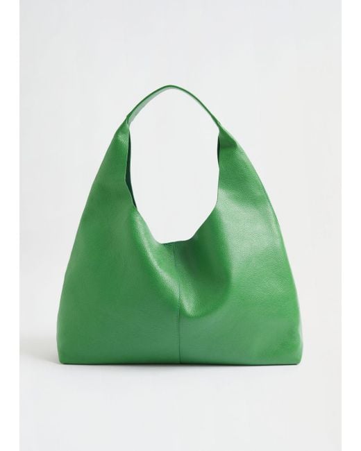 & Other Stories Green Grainy Leather Tote Bag