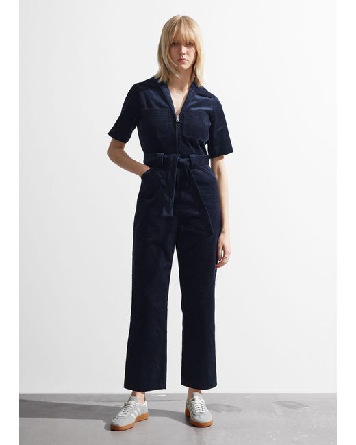 & Other Stories Blue Belted Corduroy Jumpsuit