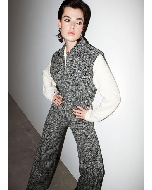 & Other Stories White Wide Sleeveless Tweed Jumpsuit
