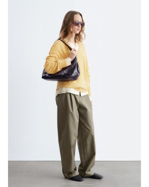 & Other Stories Metallic Pleated Cotton Trousers