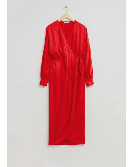 & Other Stories Red Relaxed Pleated Detail Wrap Dress