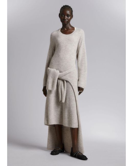 & Other Stories Gray Oversized Knit Midi Dress