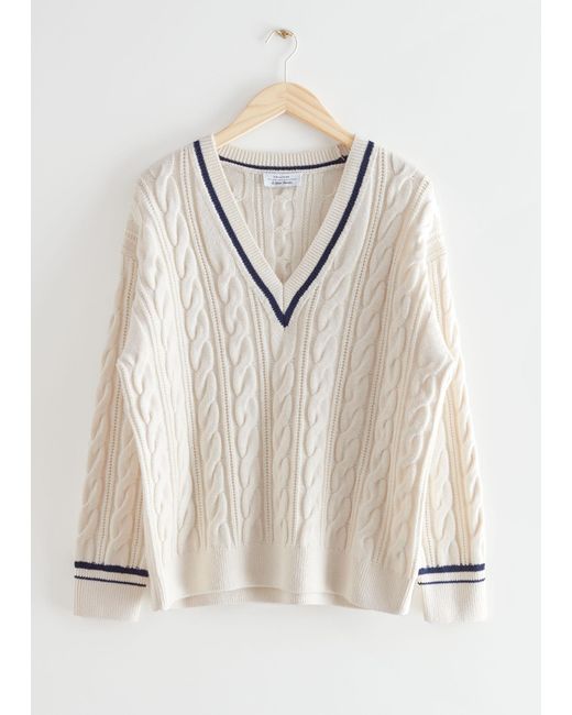 & Other Stories White Merino Cable Knit Sweater