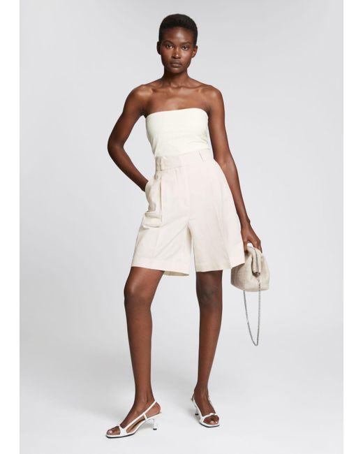 & Other Stories Tailored Pleated Knee-length Shorts in White | Lyst