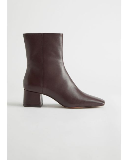 & Other Stories Suede Block Heel Leather Boots in Brown | Lyst