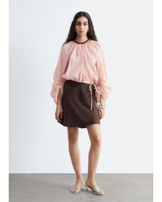 & Other Stories Pink Voluminous Tie-Detail Blouse