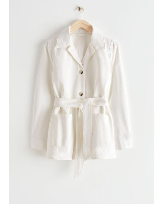 & Other Stories Belted Denim Jacket in White | Lyst