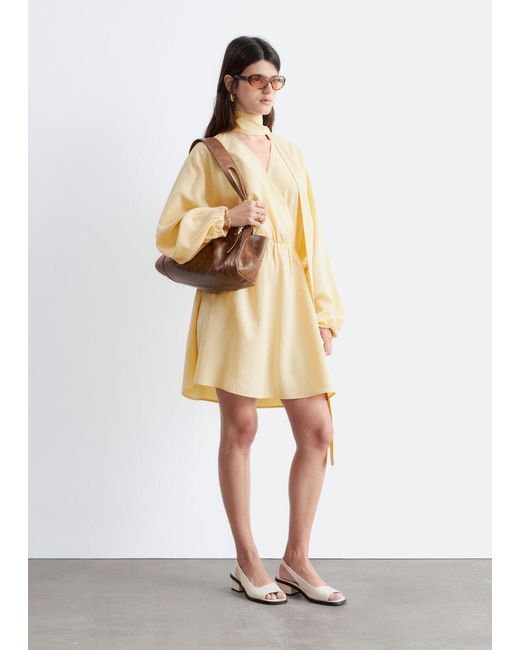 & Other Stories White Scarf-Detail Wrap Mini Dress