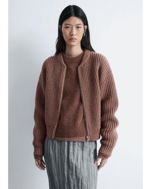 & Other Stories Brown Knitted Wool Bomber Jacket