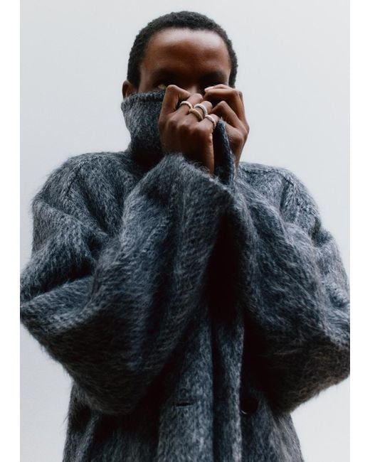 & Other Stories Gray Brushed Wool-Blend Coat