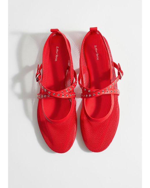 & Other Stories Red Mesh Ballet Flats