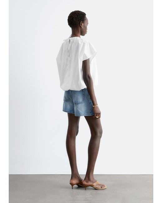 & Other Stories White Gathered Cotton Blouse