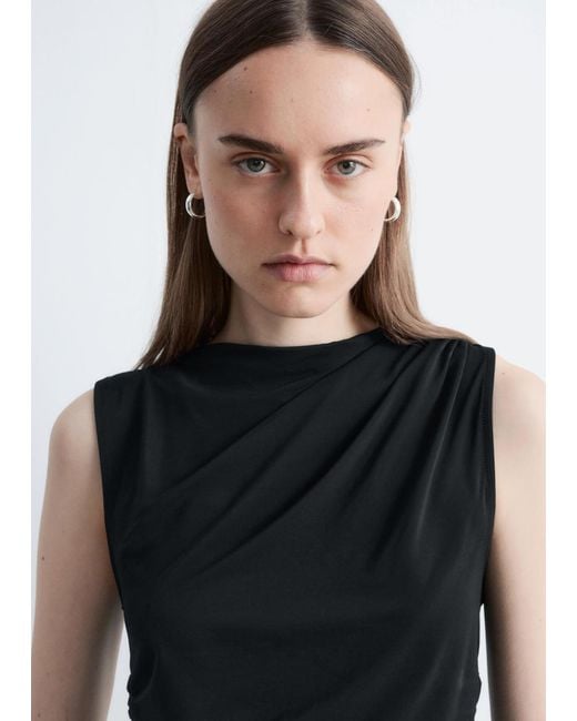& Other Stories Black Draped Jersey Top