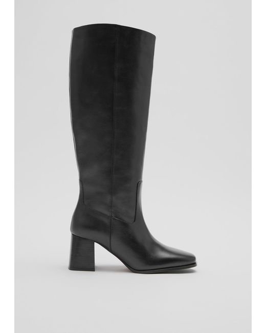 & Other Stories Black Leather Knee Boots