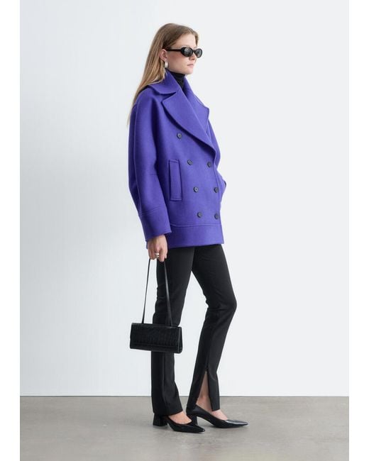 & Other Stories Blue Wide-Collar Peacoat