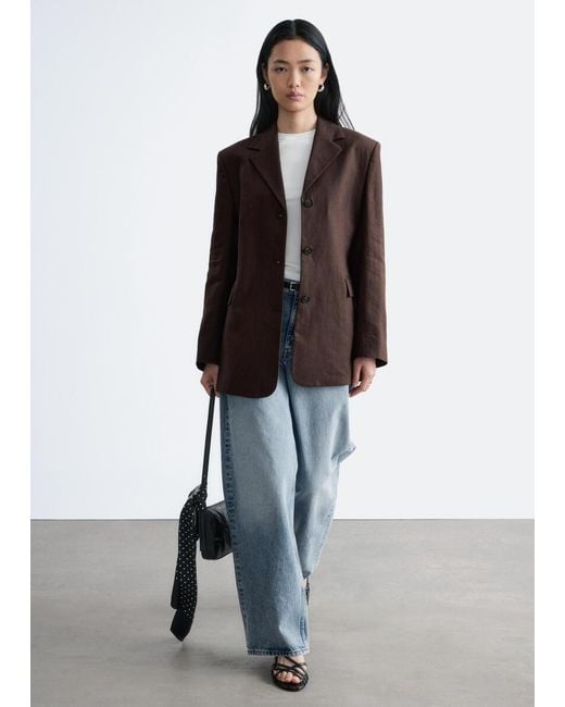 & Other Stories White Tapered Linen Blazer