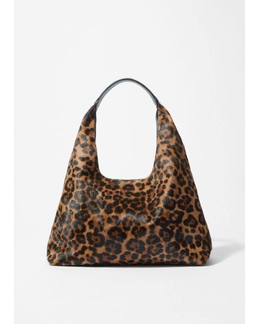 & Other Stories Brown Leopard-Print Leather Tote Bag
