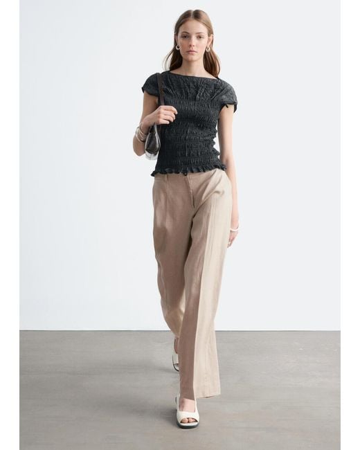 & Other Stories Gray Smocked Boatneck Top