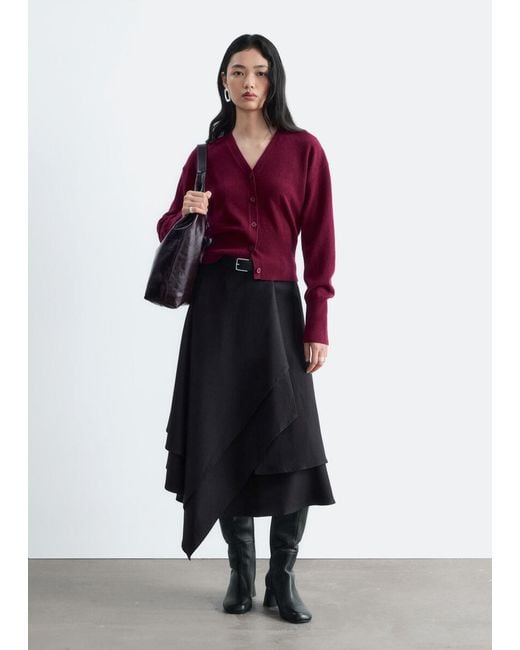 & Other Stories Red Wool Corset Rib Cardigan
