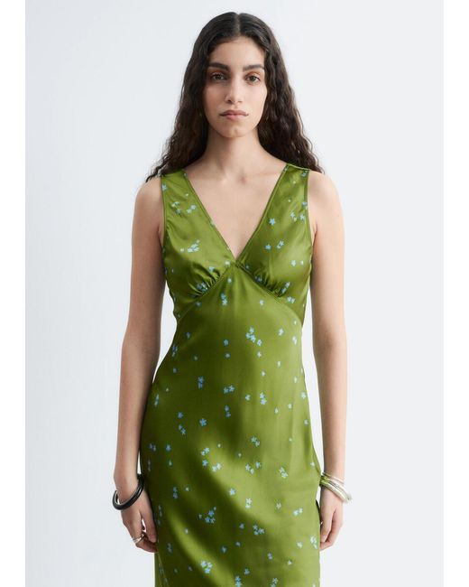 & Other Stories Green V-Neck Slip Midi Dress