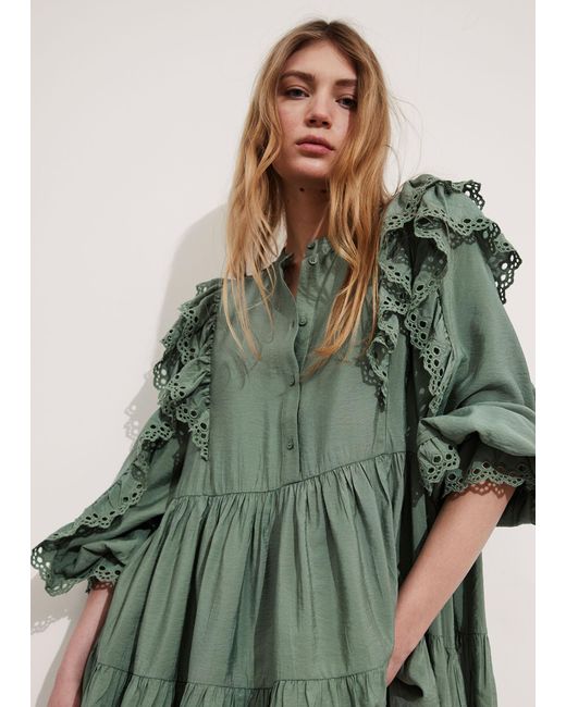 & Other Stories Green Frilled Mini Dress
