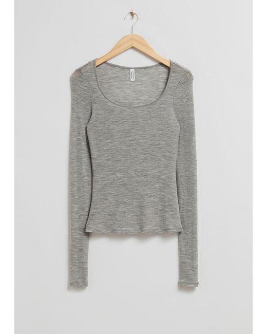 & Other Stories Gray Slim Wool Top