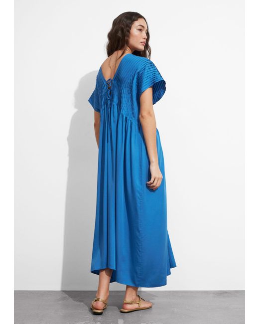 & Other Stories Blue Pleated Midi Dress