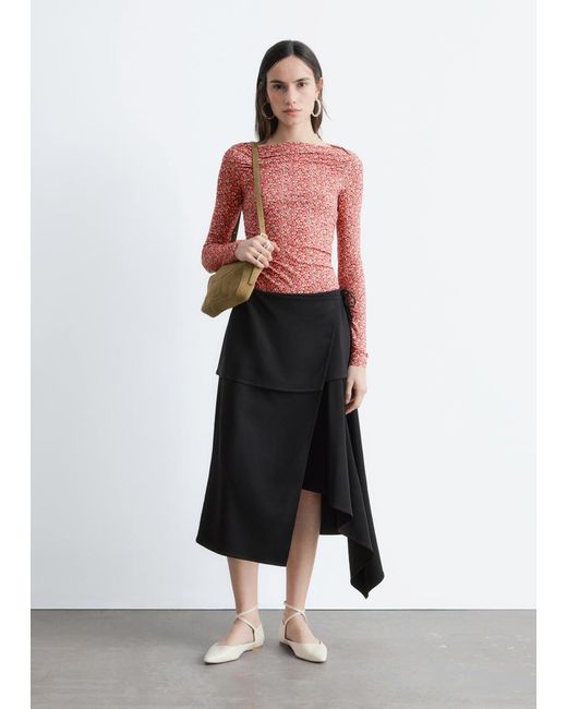 & Other Stories Red Ruched Floral Top