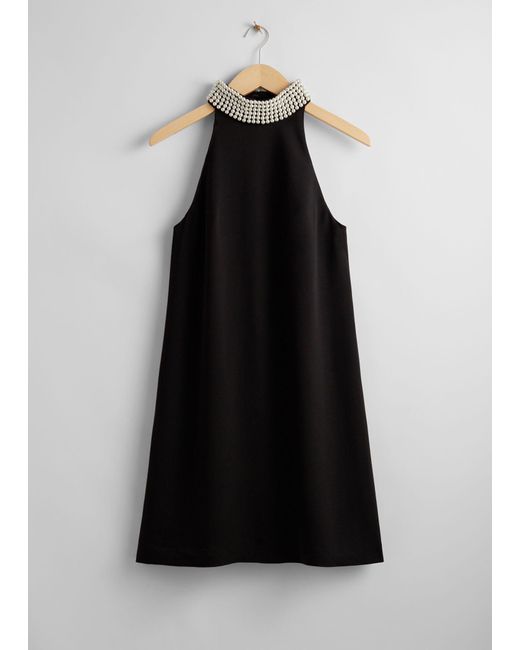 & Other Stories Black Pearl-collar Mini Dress