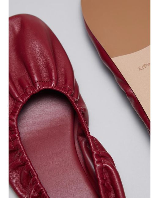 & Other Stories Red Ruched Leather Ballet Flats