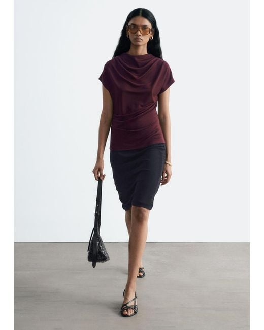 & Other Stories Red Draped Cowl-Neck Top