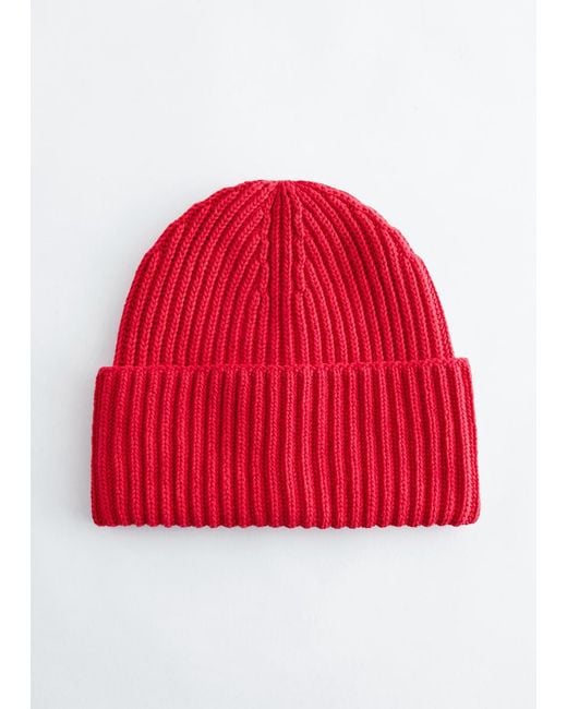 & Other Stories Red Silk-Lined Cotton Beanie