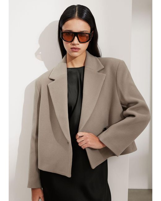 & Other Stories Natural Cropped Wool Blazer