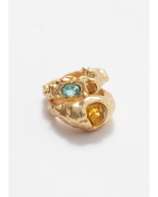 & Other Stories White Sculpted Crystal Ring Set