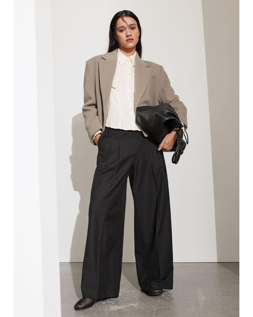 & Other Stories Black Wide Tailored Trousers