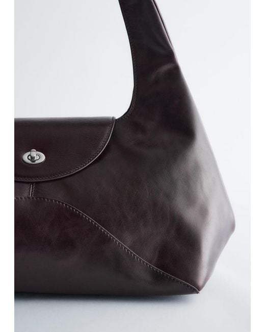 & Other Stories Gray Curved Leather Shoulder Bag