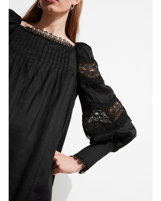 & Other Stories Black Lace-trimmed Mini Dress