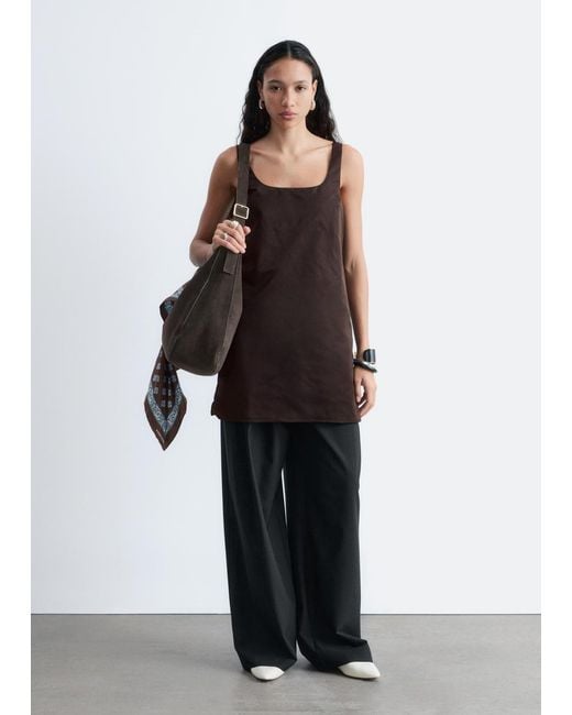 & Other Stories Brown Sculpted Drawstring Mini Dress