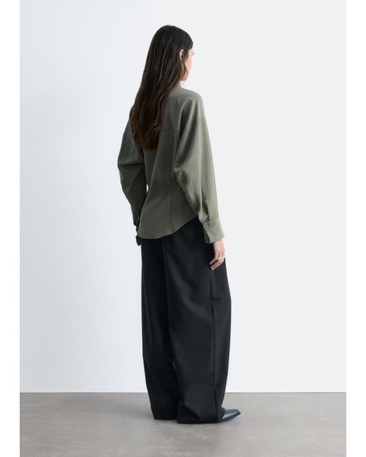 & Other Stories Gray Balloon-Sleeved Tapered Shirt