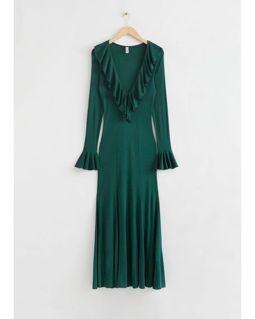 & Other Stories Green Frilled Bell-shaped Dress
