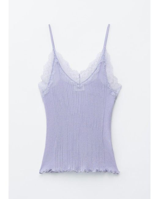& Other Stories Purple Rib-Knit Lace Camisole